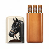 Étui à cigares motif cheval bois de cèdre