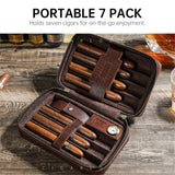 Étui à Cigares Portable en Cuir avec Hygromètre Intégré, Rangement Rétro, 7 Cigares Cigarloong