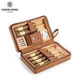 Boîte à Cigares Portable en Cuir, Doublure Bois de Cèdre, Hygromètre Intégré Cigarloong