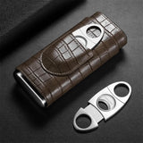 3-Pack Étui à Cigares en Cuir Portable, Support Boîte de Rangement avec Coupe-Cigare Pointu en Acier Inoxydable - Cigarium™