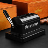 Coupe-Cigare de Bureau de Luxe, Ciseaux Inox, 4 Trous, Guillotine Boîte en Bois Cigarloong