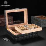 Humidor en Cèdre à Double Compartiment, Grande Capacité, Scellé, Humidificateur Intégré et Hygromètre Cigarloong