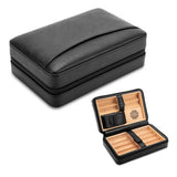 Boîte à Cigares Humidificateur Portable, Étui en Cuir de Voyage, Bois de Cèdre Cigarloong