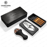 Accessoires pour Cigares, Ensemble de 4 Pièces, Cendrier, Couteau, Boîte en Bois Massif Cigarloong