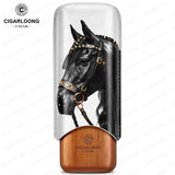 Étui à Cigares Motif Cheval, Intérieur Bois de Cèdre, 2 ou 3 Places Cigarloong