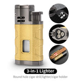 Allume-Cigare 3 en 1, Flamme Coupe-Vent, Poinçon, Porte-Cigare Multifonctionnel Cigarloong