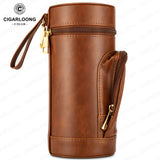 Tube à Cigares en Cuir de Vache, Doublure Bois de Cèdre, Thermomètre Externe Cigarloong