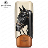 Étui à Cigares Motif Cheval, Intérieur Bois de Cèdre, 2 ou 3 Places Cigarloong