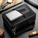 Boîte à Cigares Portable en Cuir, Doublure Bois de Cèdre, Hygromètre Intégré Cigarloong