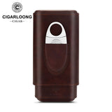 Étui à Cigares en Cuir Doublé de Bois de Cèdre, Coupe-Cigare en Acier Inoxydable, pour 2-3 Cigares Cigarloong