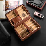 Boîte à Cigares Humidificateur Portable, Étui en Cuir de Voyage, Bois de Cèdre Cigarloong