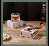 Cendrier à Cigares 2 en 1 Porte-Gobelet Whisky en Bois Massif Cigarloong