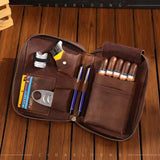 Étui à Cigares Portable Rétro Voyage, Cuir Véritable de Vachette, 5 Cigares Cigarloong