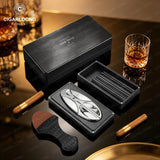 Accessoires pour Cigares, Ensemble de 4 Pièces, Cendrier, Couteau, Boîte en Bois Massif Cigarloong