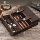 Boîte à Cigares en Cuir Véritable de Vache, Rangement pour 7 Cigares, Multifonctionnelle, Rétro Cigarloong