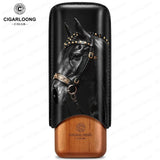 Étui à Cigares Motif Cheval, Intérieur Bois de Cèdre, 2 ou 3 Places Cigarloong