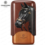 Étui à Cigares Motif Cheval, Intérieur Bois de Cèdre, 2 ou 3 Places Cigarloong