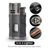 Allume-Cigare 3 en 1, Flamme Coupe-Vent, Poinçon, Porte-Cigare Multifonctionnel Cigarloong