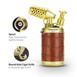 Briquet à Cigares 2 en 1 Multifonctionnel Coupe-Vent Portable Rétro avec Perceuse à Percussion Cigarloong