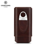 Étui à Cigares en Cuir Doublé de Bois de Cèdre, Coupe-Cigare en Acier Inoxydable, pour 2-3 Cigares Cigarloong