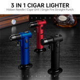 Allume-Cigare Multifonctionnel 3 en 1 avec Perceuse à Cigare, Coupe-Vent, Flamme Droite Cigarloong