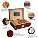 Humidificateur à Cigares Vintage avec Hygromètre, Boîte Élégante Finition Piano, 48 Pièces Cigarloong
