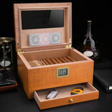 Humidor en Bois Naturel à 2 Zones avec Tiroir à Outils